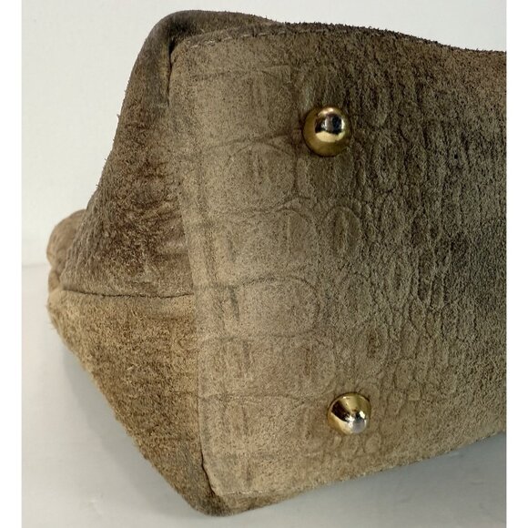 Vera Pelle Large Tote Leather and Suede‎ Crocodile Embossed Bag Purse Tan GUC - Picture 13 of 16